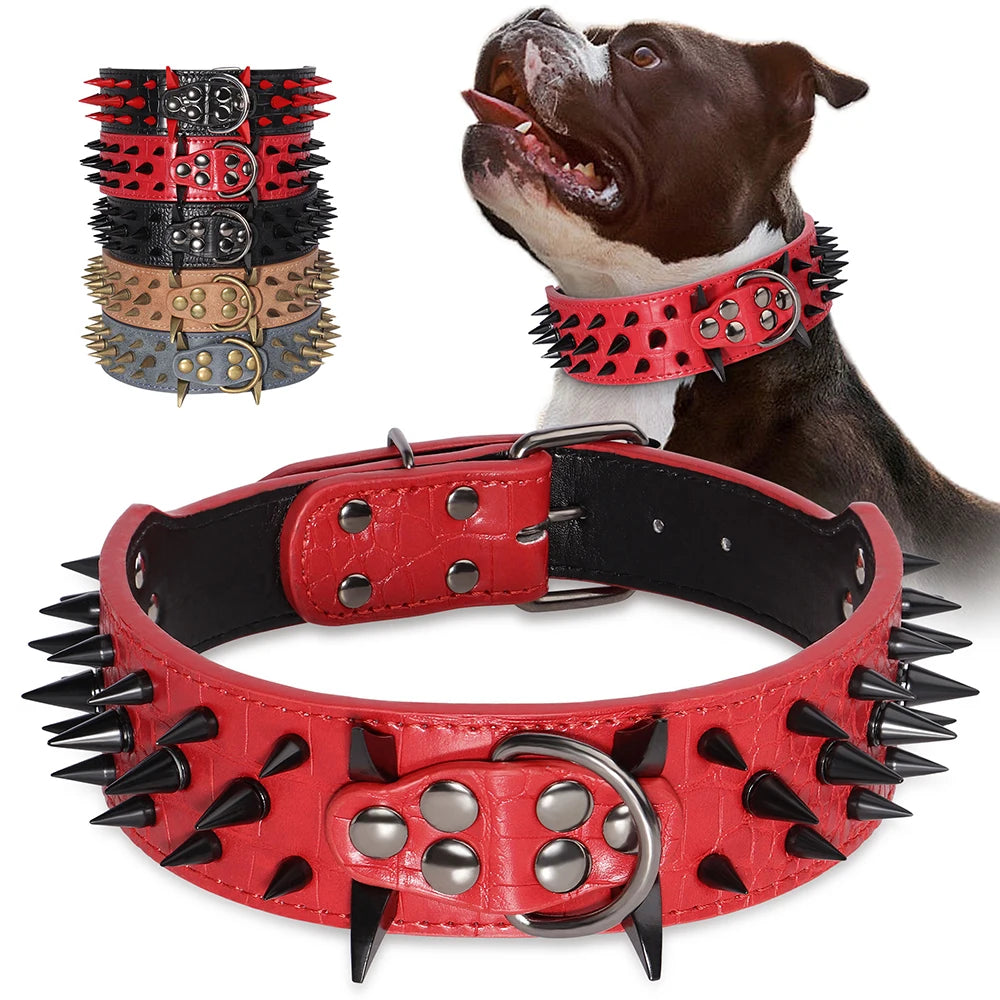 Cool Spikes Studded Dog Collar – 2" Wide PU Leather Collar for Pitbulls, German Shepherds & Large Breeds (S–XL)