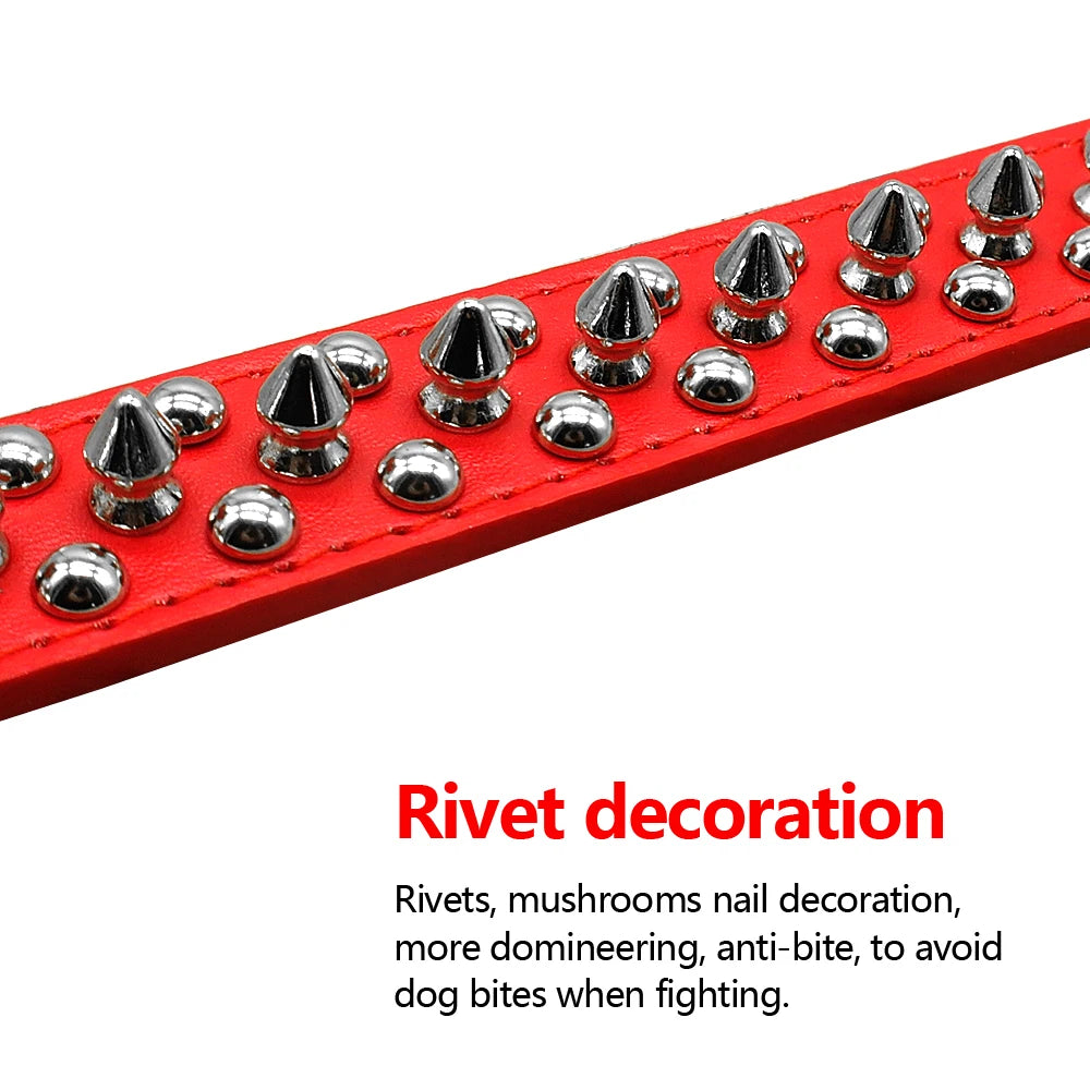 Spiked Studded Leather Dog Collar – Adjustable Anti-Bite Bulldog Collar for Small, Medium & Large Dogs