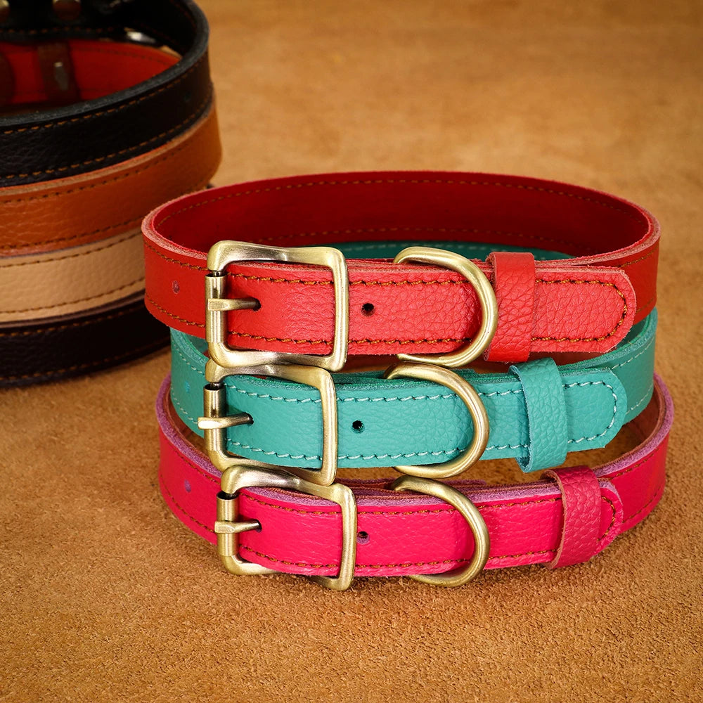 Personalized Genuine Leather Pet Puppy Collar For Small Dogs Cats