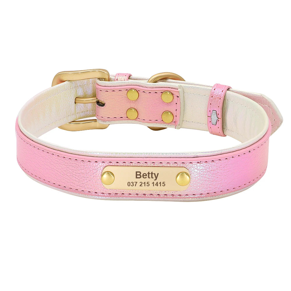 Personalized Leather Dog Collar – Custom Engraved Nameplate ID Tag for Small, Medium & Large Dogs