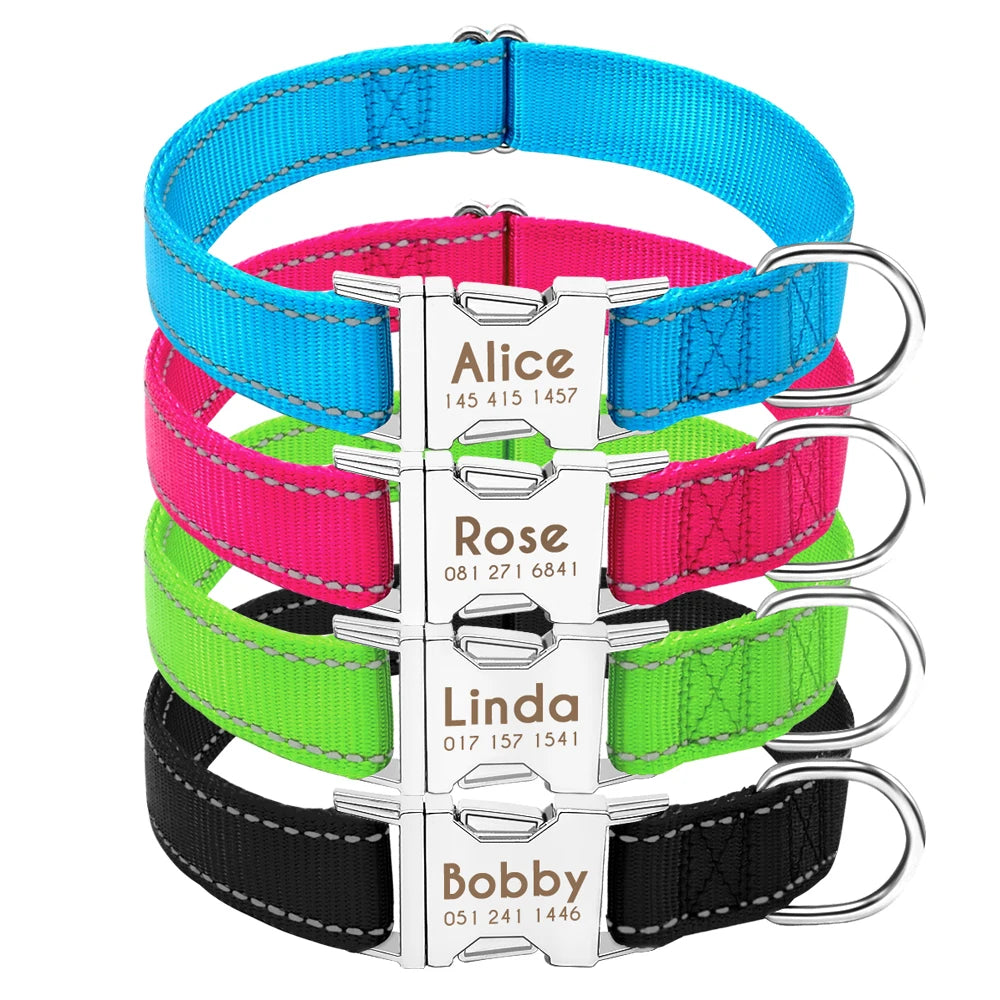 Adjustable Personalized Dog Collar – Custom Engraved Nylon Pet ID Collar | For Small, Medium & Large Dogs