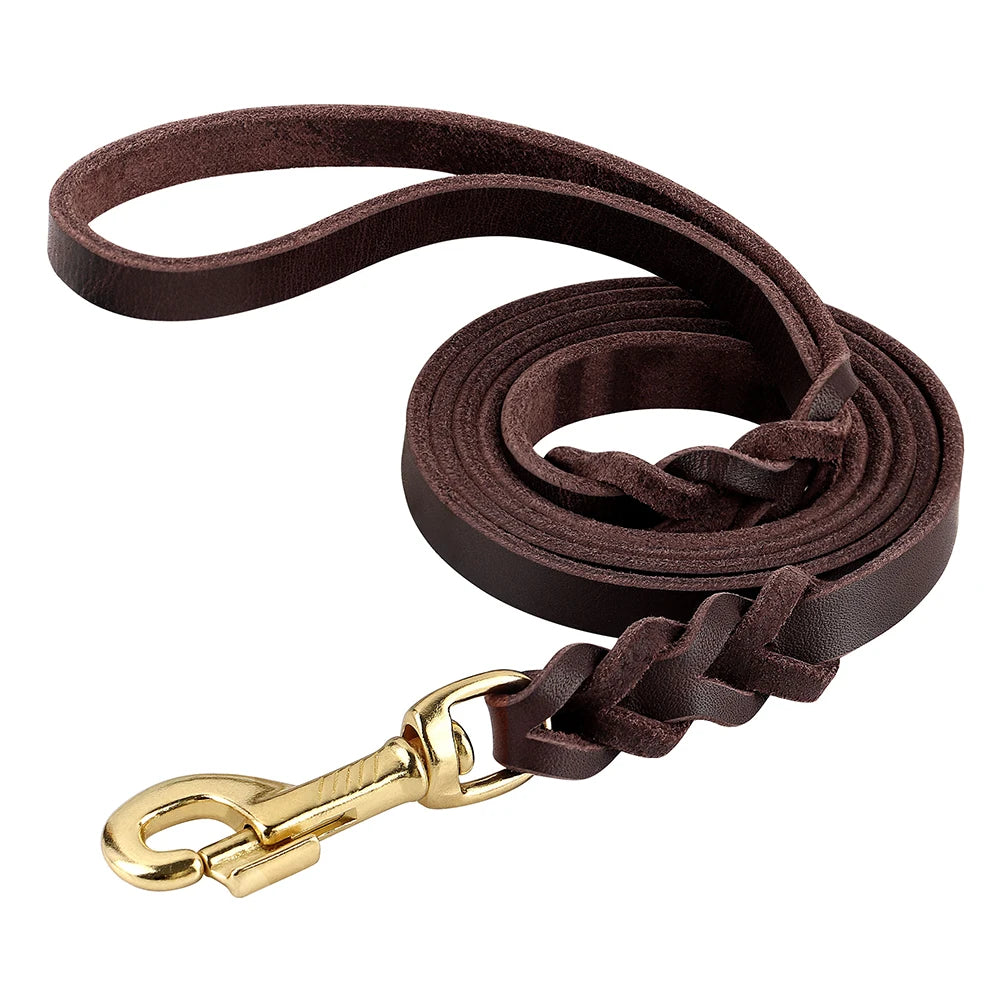 5ft Genuine Leather Dog Leash – Durable Training & Walking Lead