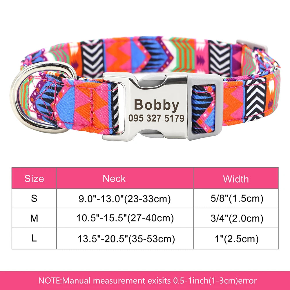Personalized Nylon Dog Collar with Engraved Nameplate – Custom ID Tag for Small, Medium & Large Dogs