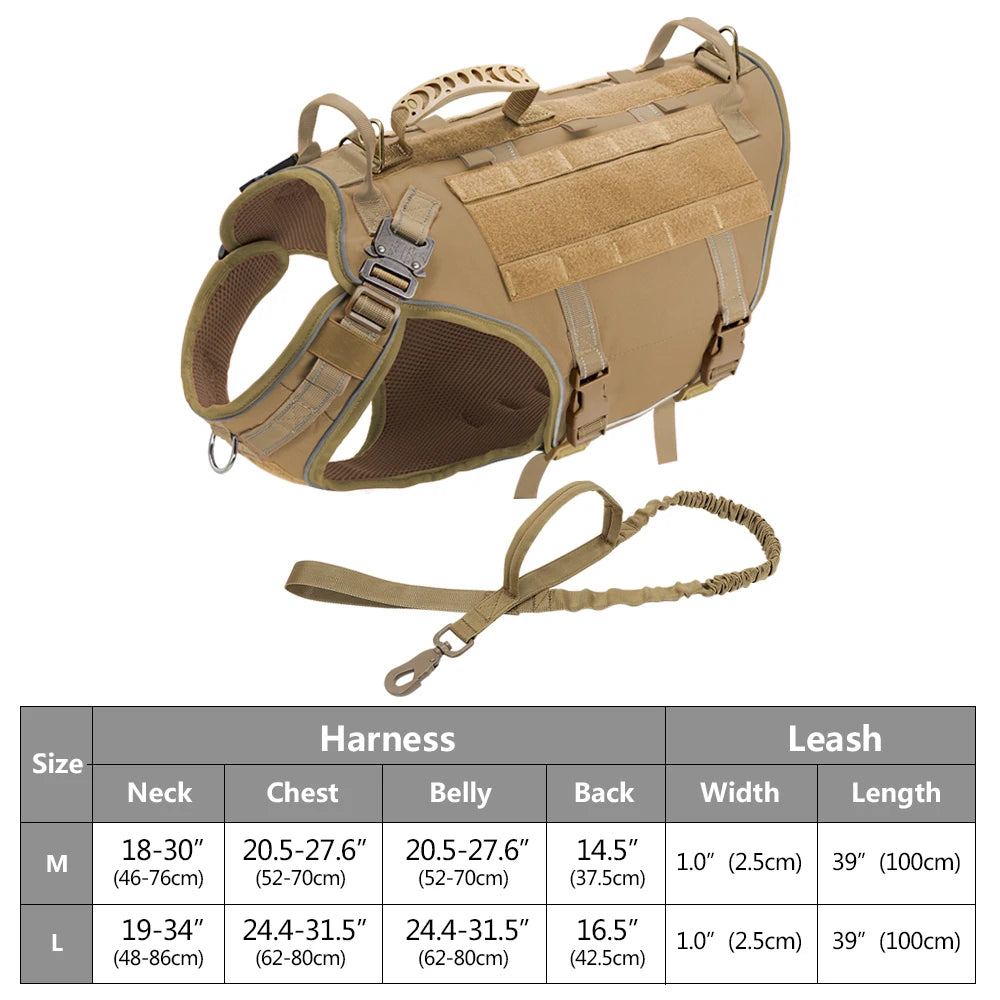 Tactical Dog Harness – No Pull Adjustable Military Training Harness with Handle & Molle System for Medium & Large Dogs