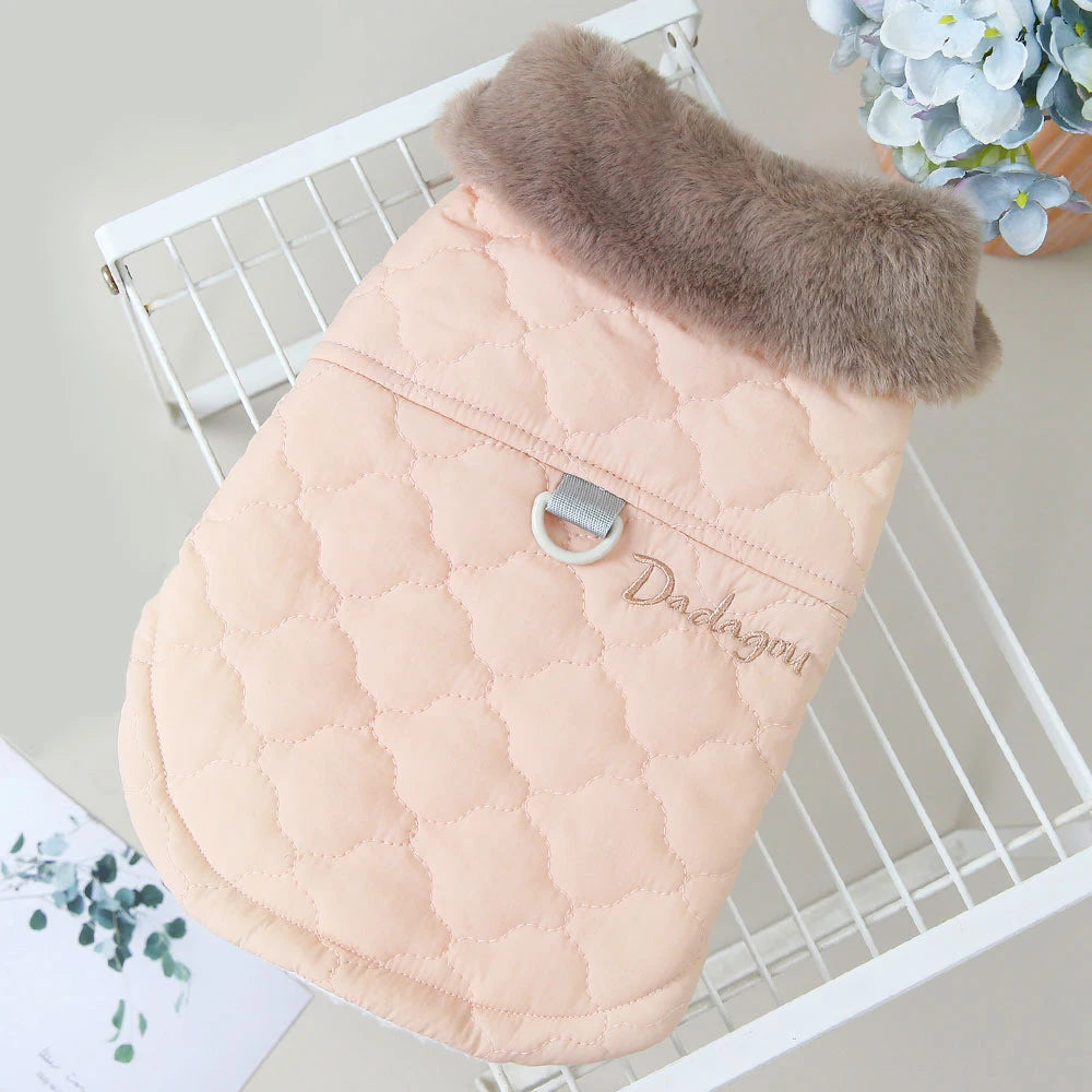 Winter Dog Coat with Fur Collar – Waterproof Warm Jacket for Small & Medium Dogs