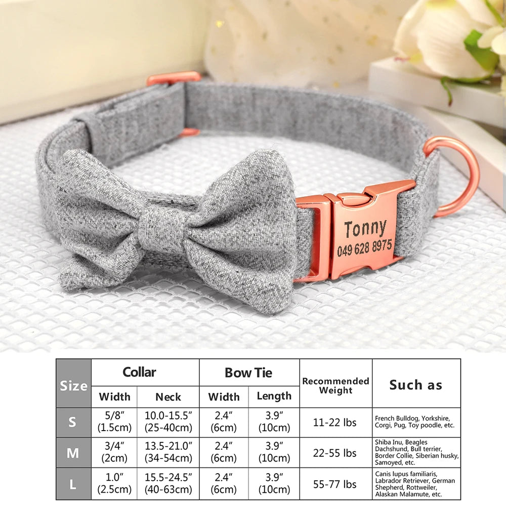 Custom Bowtie Dog Collar – Personalized Floral ID Tag with Engraved Name & Phone Number