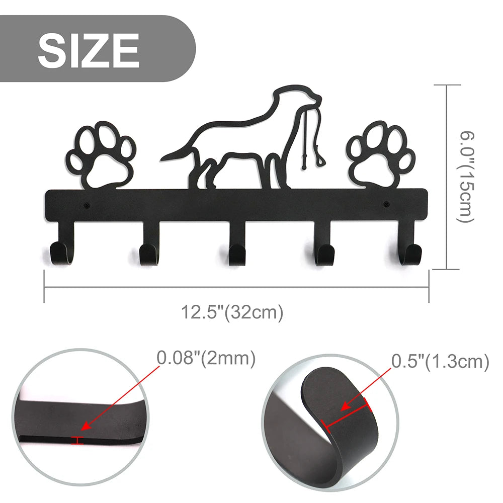 Metal Dog Leash & Key Holder Wall Rack – 4/5/7 Hooks Organizer with Free Nails