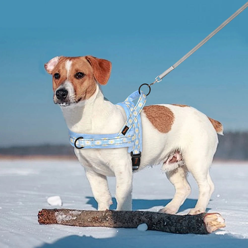 Winter Dog Harness No Pull Reflective Pet Dogs Vest Harness Warm Fur Padded Strap Harness for Medium Large Dogs Flower Print