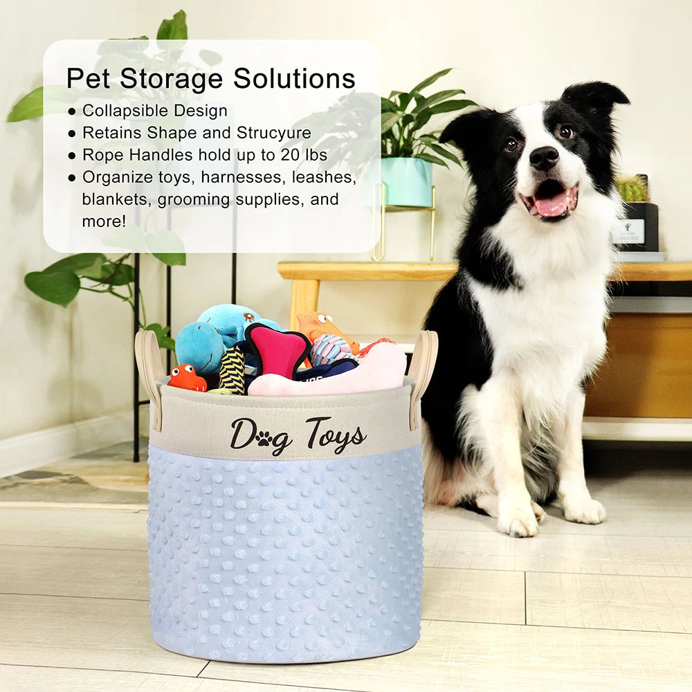 Collapsible Dog Toy Storage Basket with Handles – Large Capacity Pet Organizer Bin (Pink/Blue)
