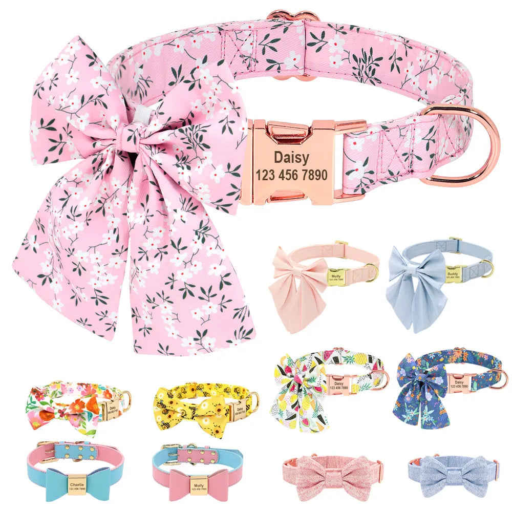 ✨ Personalized Nylon Bowknot Dog Collar – Custom Printed Name Tag for Small & Medium Dogs ✨