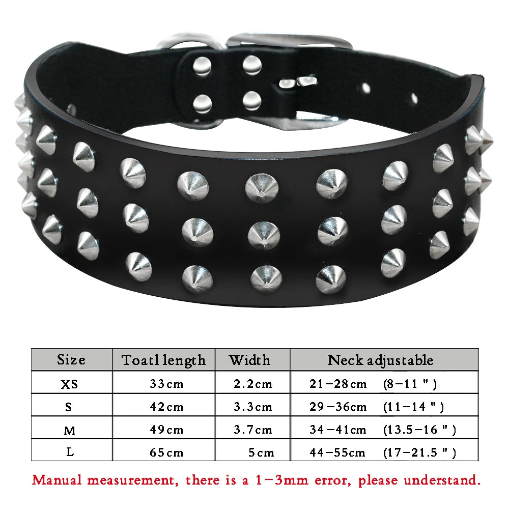 Spiked Studded Leather Dog Collar – Adjustable Anti-Bite Bulldog Collar for Small, Medium & Large Dogs