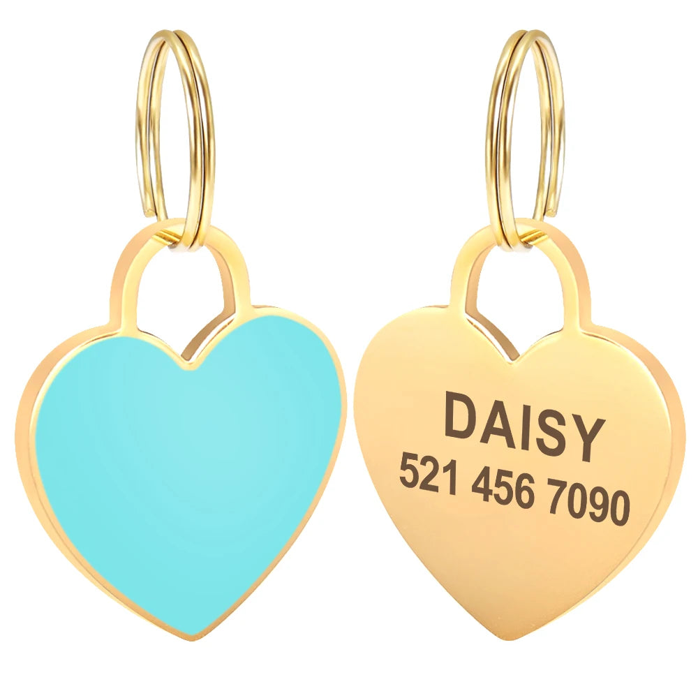 Personalized Heart Dog & Cat ID Tag – Custom Engraved Pet Name Charm