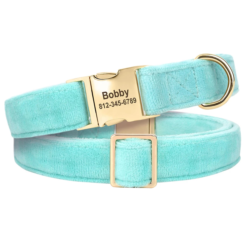 Custom Velvet Dog Collar – Personalized ID Tag – Adjustable for Small, Medium, and Large Dogs