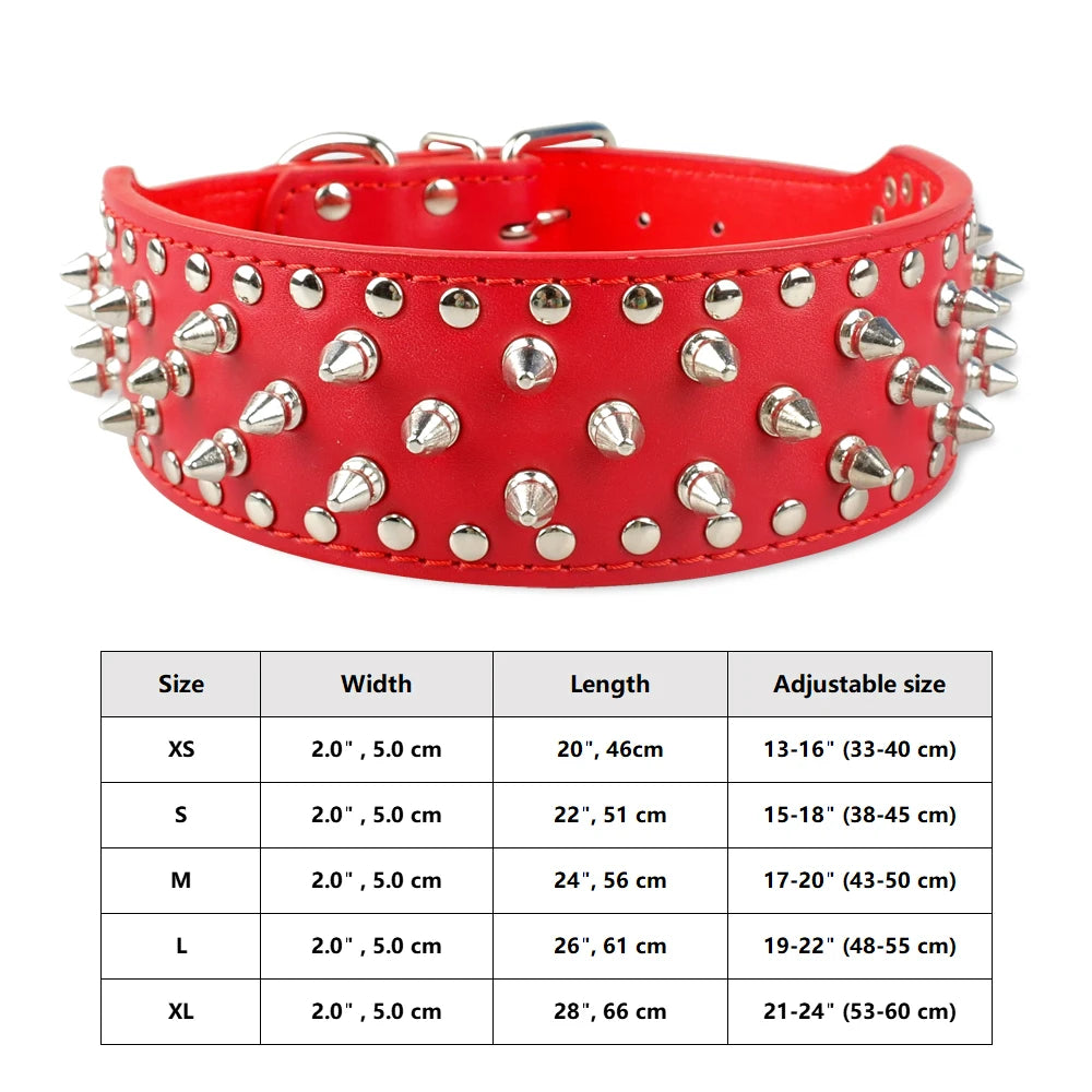 Spiked Studded Leather Dog Collar – Adjustable Anti-Bite Bulldog Collar for Small, Medium & Large Dogs
