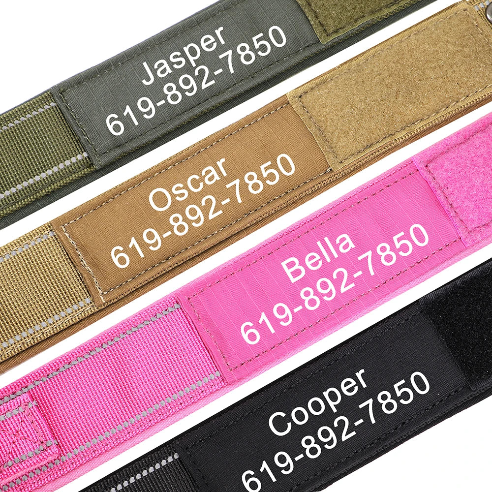 Custom Military Dog Collar – Personalized Tactical Nylon Collar | Adjustable for Medium & Large Dogs (German Shepherd, Labrador, Retriever)