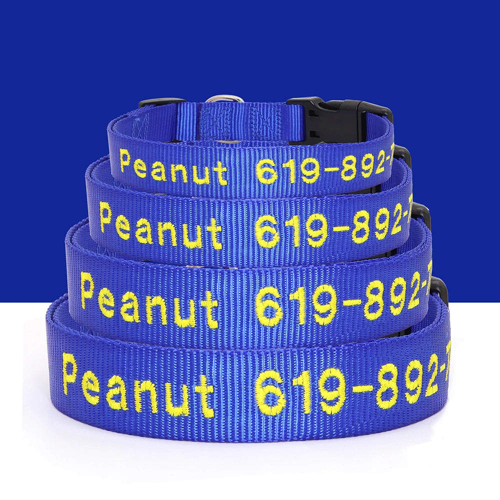 Personalized Embroidered Nylon Dog Collar – Custom Name & Phone ID – For Small, Medium & Large Dogs