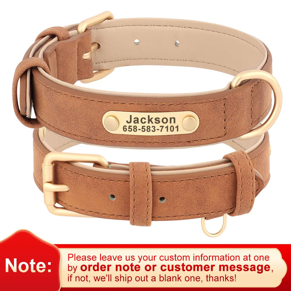 Custom PU Leather Dog Collar & Leash Set – Personalized Engraved Nameplate ID Tag for Small & Medium Dogs