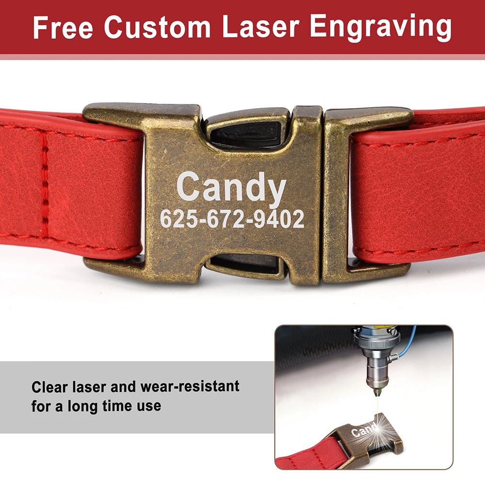 Personalized Anti-Lost Dog Collar – Custom ID Tag Engraved | PU Leather Collar with Free Nameplate for Dogs