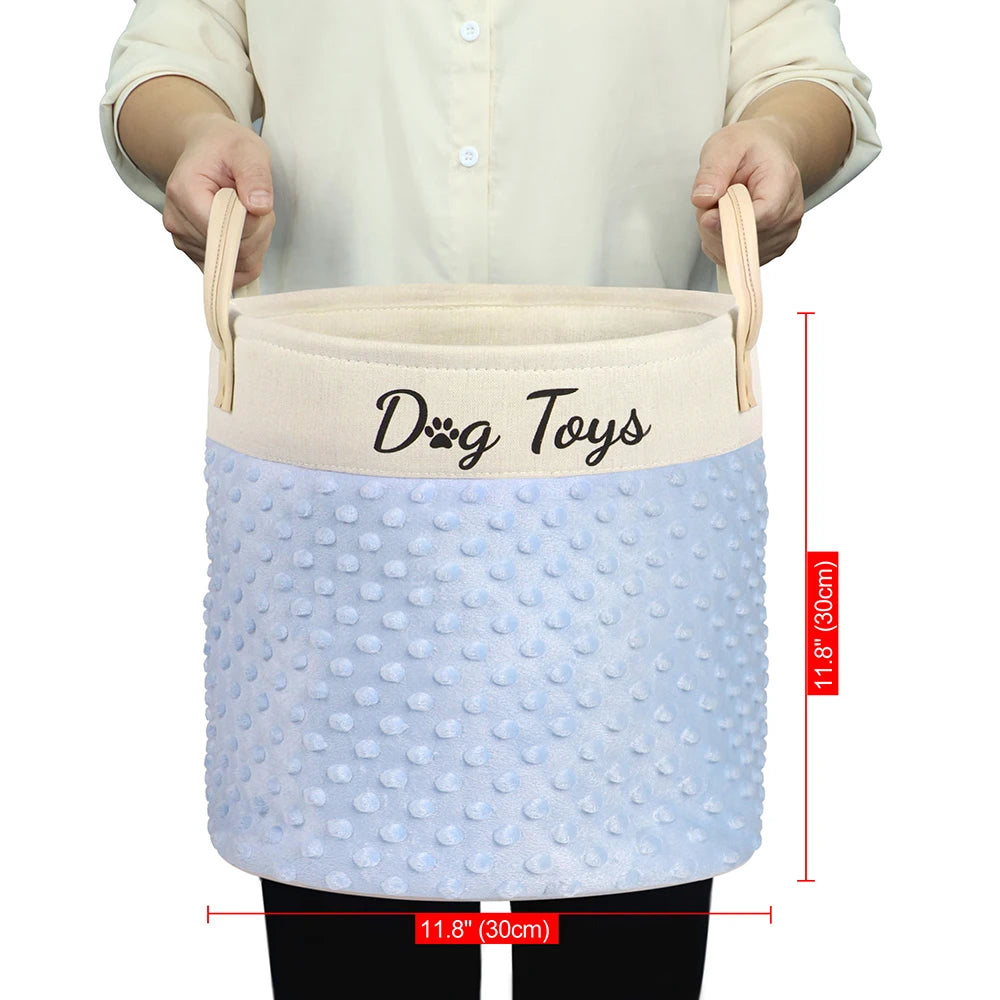 Collapsible Dog Toy Storage Basket with Handles – Large Capacity Pet Organizer Bin (Pink/Blue)
