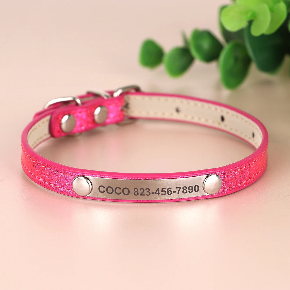 Anti-Lost Personalized Cat Collar with Engraved ID Nameplate – Bling Collar for Cats & Small Dogs