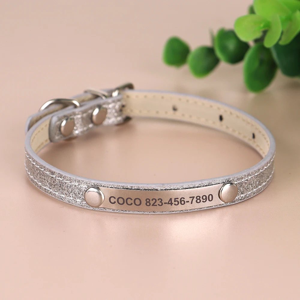 Anti-Lost Personalized Cat Collar with Engraved ID Nameplate – Bling Collar for Cats & Small Dogs
