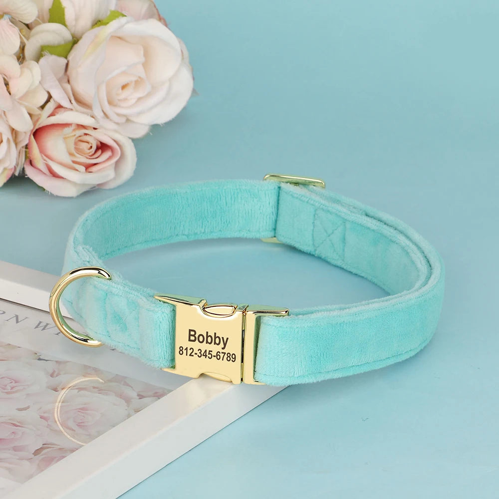 Custom Velvet Dog Collar – Personalized ID Tag – Adjustable for Small, Medium, and Large Dogs
