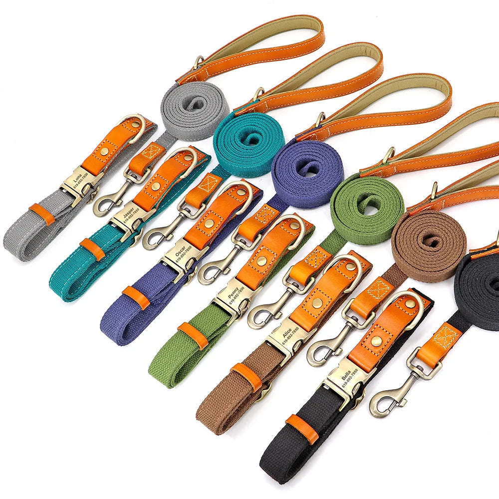 Nylon Custom Dog Collar & Leash Set – Personalized with Leather Nameplate