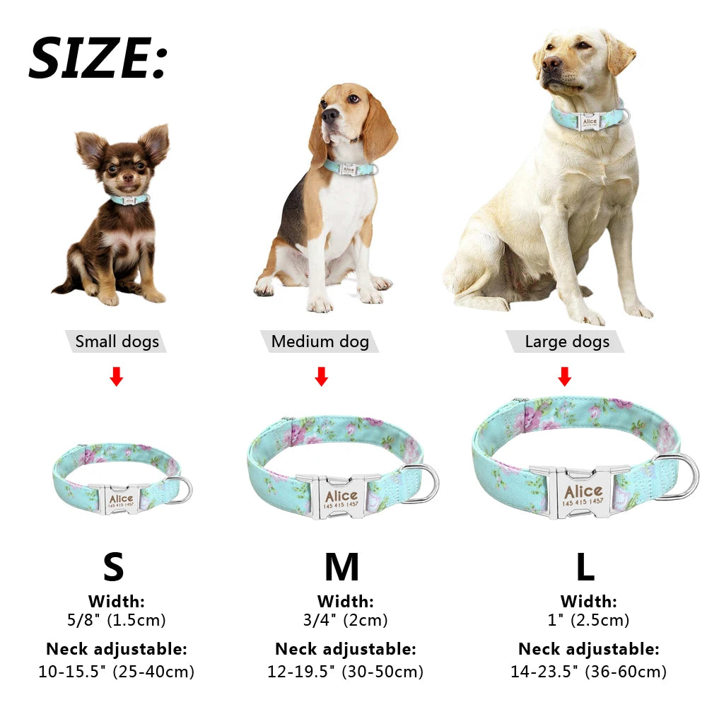 Personalized Nylon Dog Collar – Adjustable Custom Pet Collar with Engraved ID Tag for Medium & Large Dogs