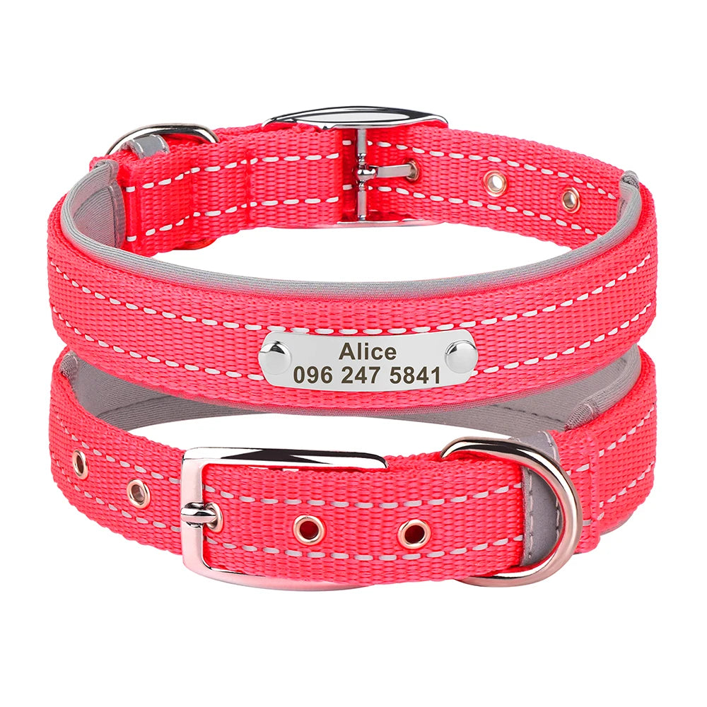 Personalized Reflective Nylon Dog Collar – Custom Engraved ID Tag for Small, Medium & Large Dogs