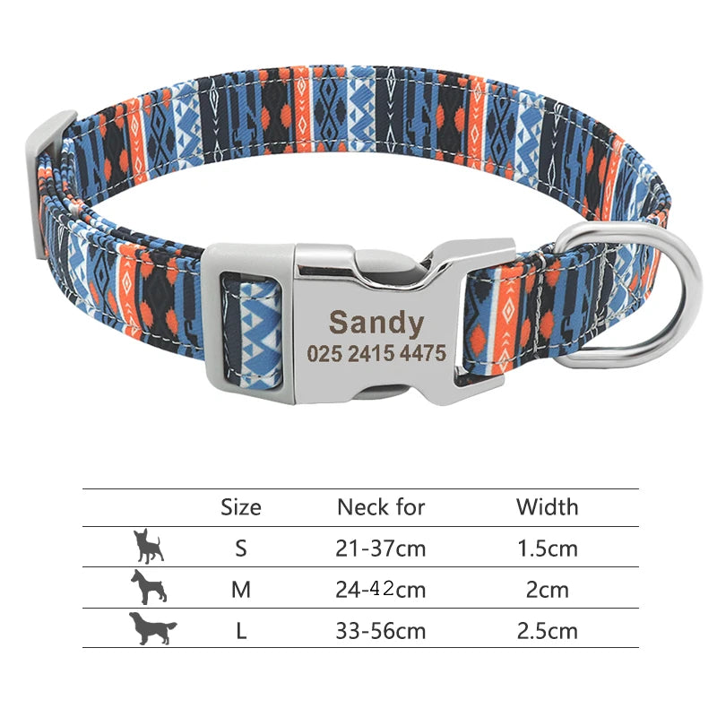 Personalized Nylon Dog Collar with Engraved Nameplate – Custom ID Tag for Small, Medium & Large Dogs