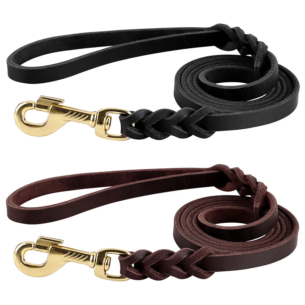 5ft Genuine Leather Dog Leash – Durable Training & Walking Lead