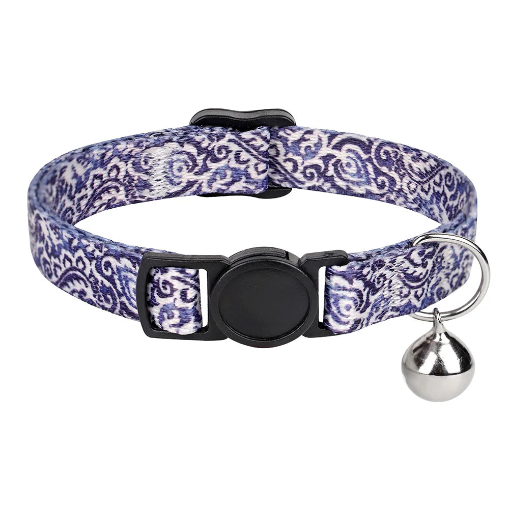 Cute Adjustable Dog & Cat Collar with Bell – Nylon Pet Necklace for Small Dogs & Kittens