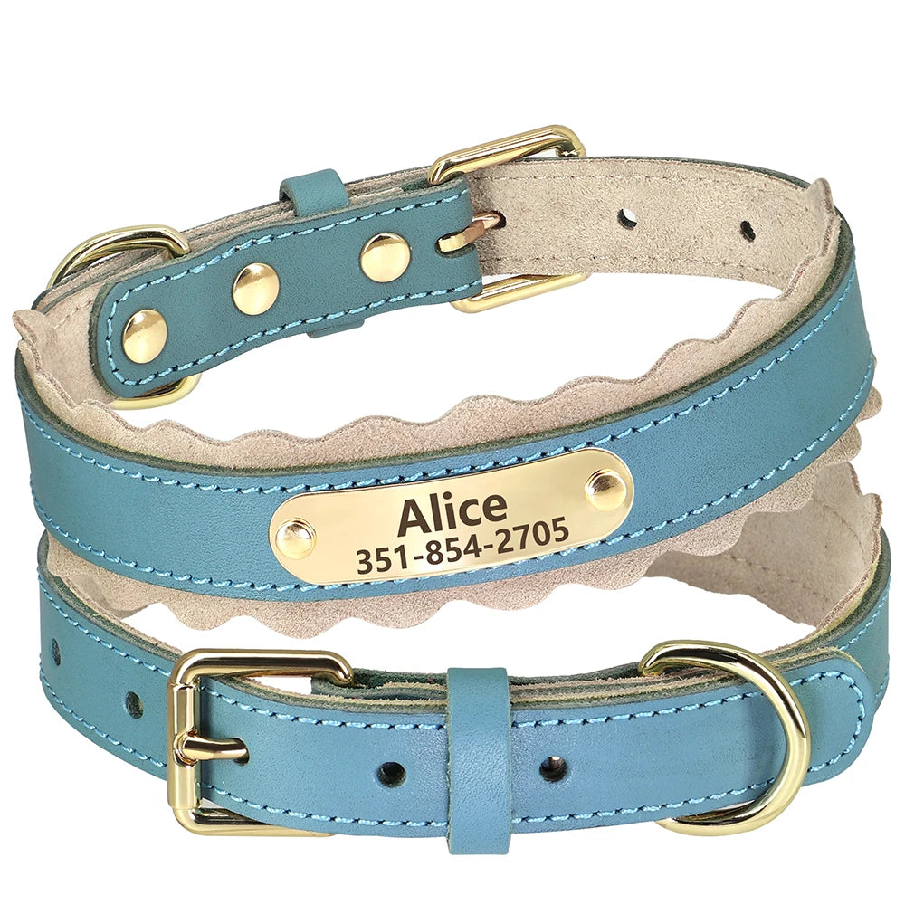 Custom Leather Dog Collar – Personalized Engraved ID Tag, Soft Padded Adjustable for Small & Medium Dogs