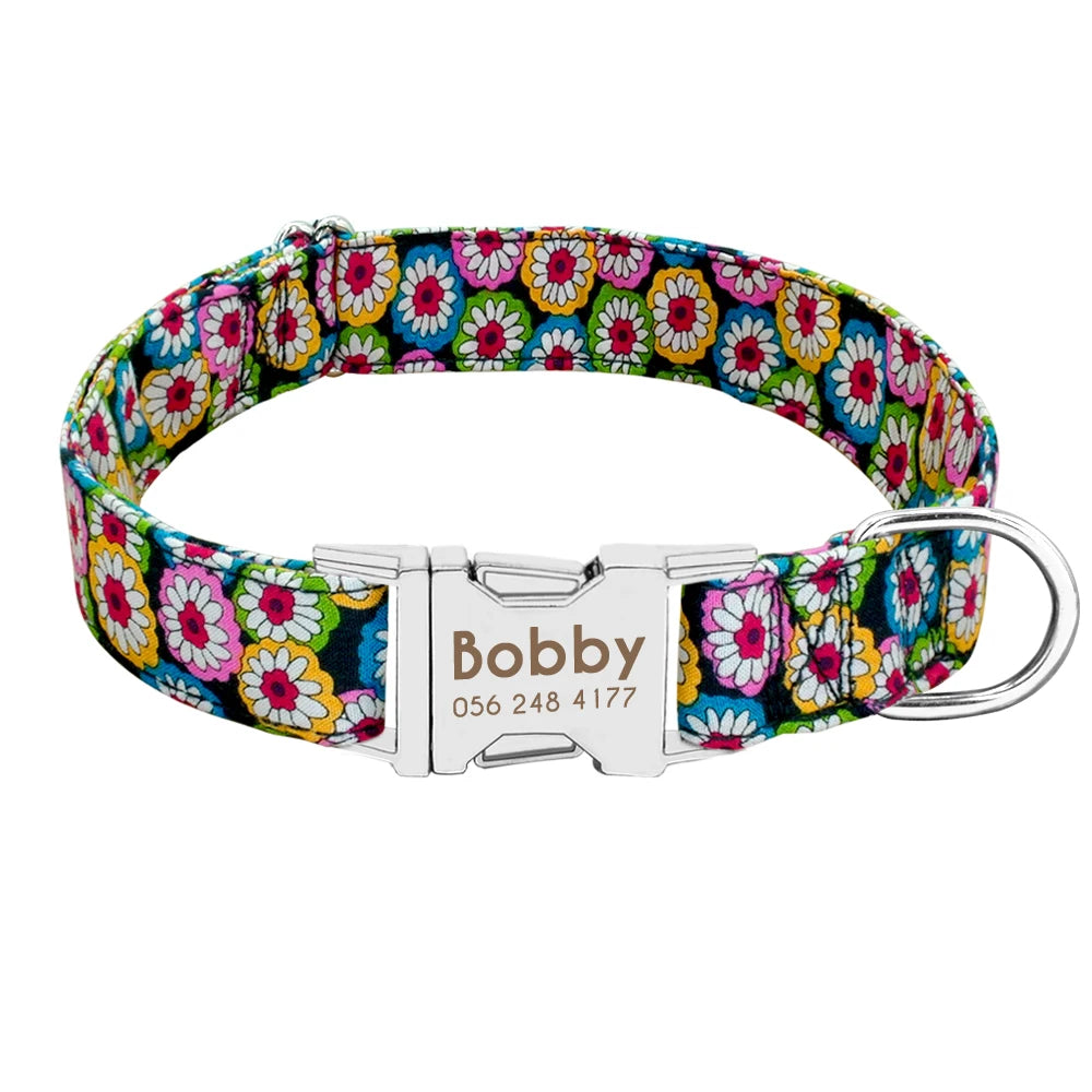 Personalized Nylon Dog Collar – Adjustable Custom Pet Collar with Engraved ID Tag for Medium & Large Dogs