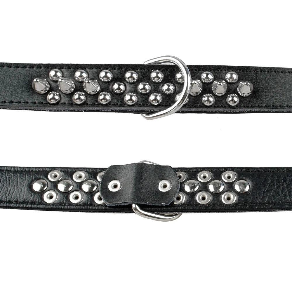 Spiked Studded Leather Dog Collar – Adjustable Anti-Bite Bulldog Collar for Small, Medium & Large Dogs