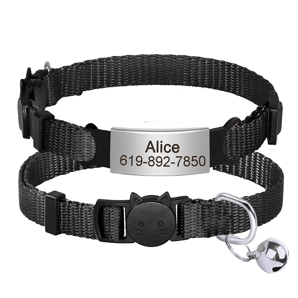 Personalized Nameplate Cat Collar – Custom Engraved Safety Collar with Bell for Cats & Kittens
