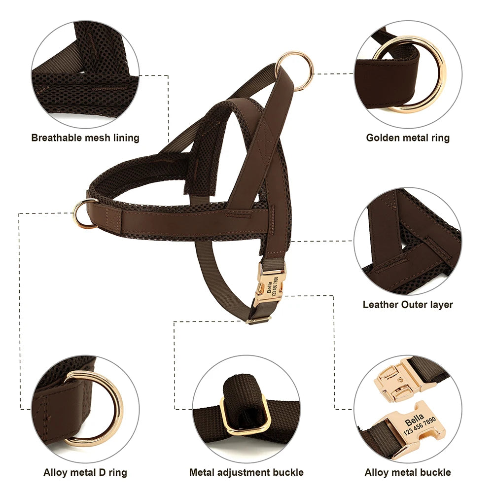 Personalized Nylon Dog Harness – No Pull Adjustable Vest with Free Engraving for Medium & Large Dogs