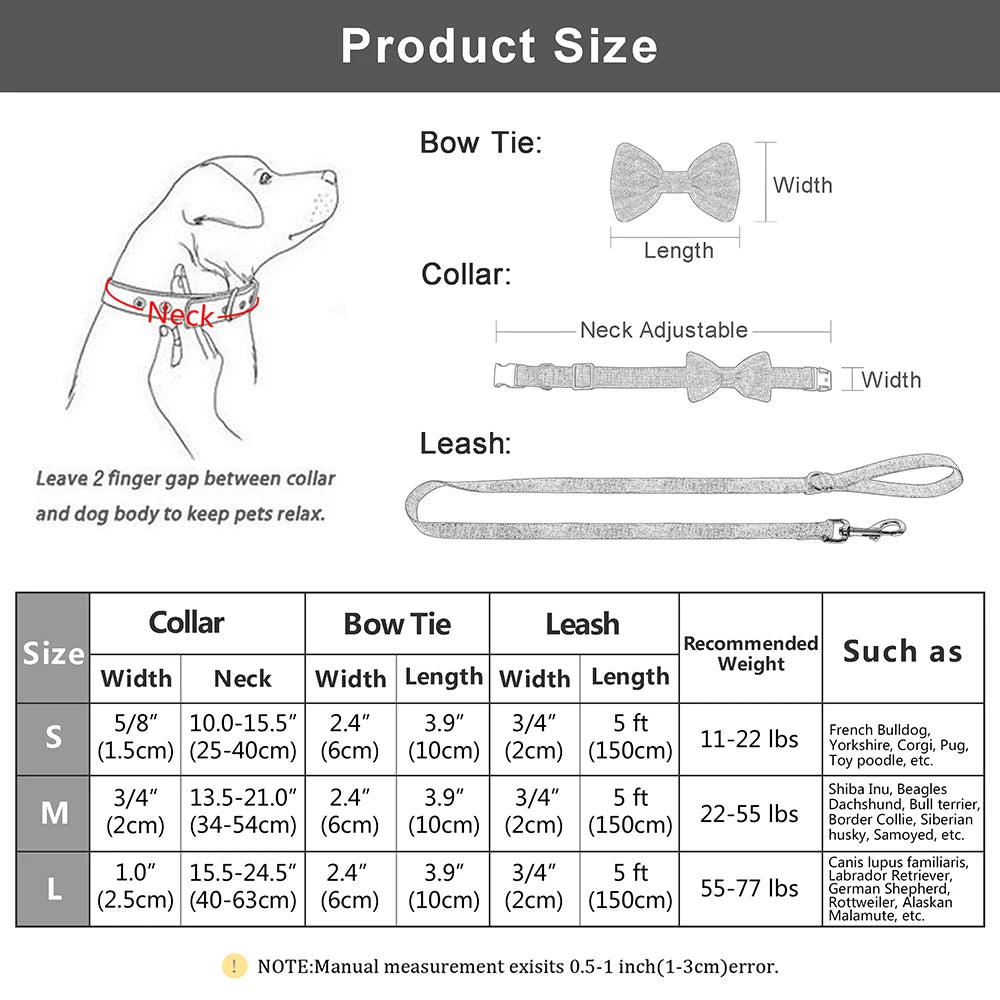 Customized Dog Collar & Leash Set – Personalized Pet Collars with Bowtie & Free Engraving