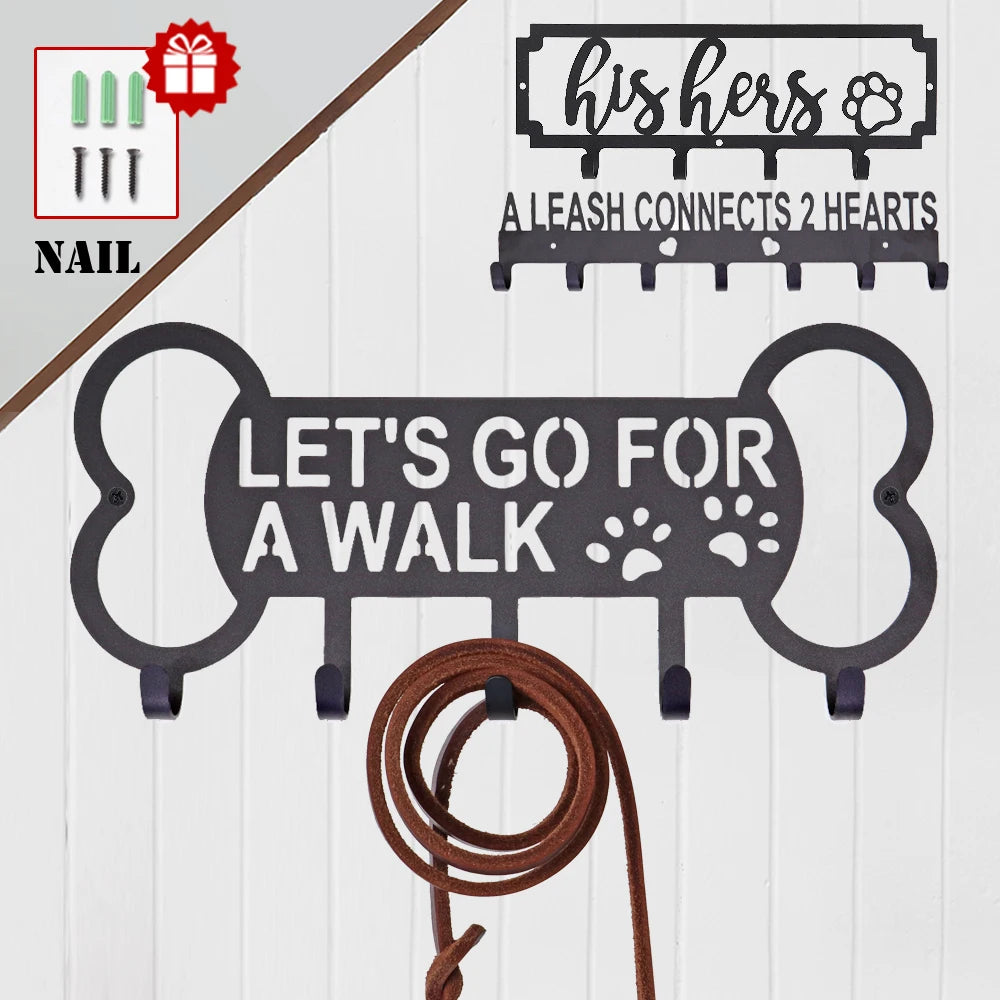 Metal Dog Leash & Key Holder Wall Rack – 4/5/7 Hooks Organizer with Free Nails