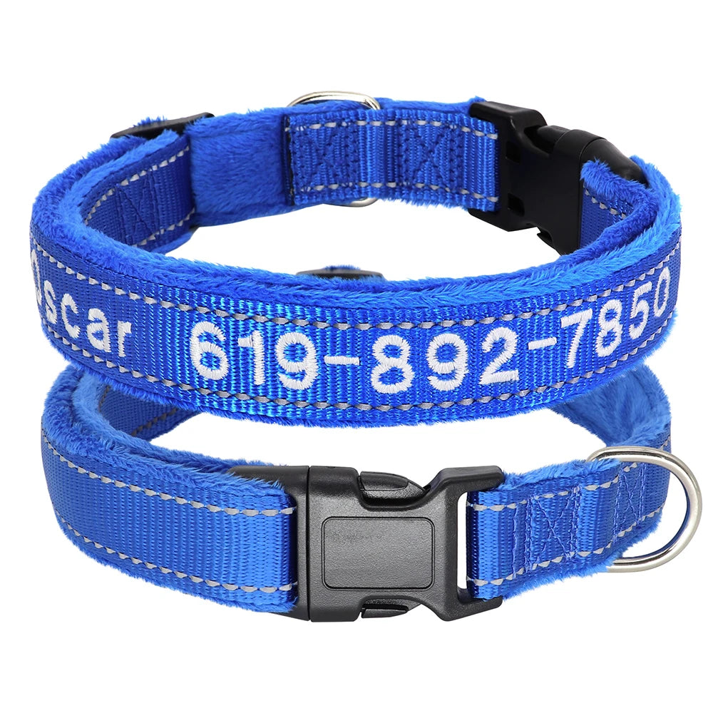 Personalized Embroidered Dog Collar – Reflective Nylon Adjustable ID Collar with Custom Name & Phone Number for Small, Medium & Large Dogs