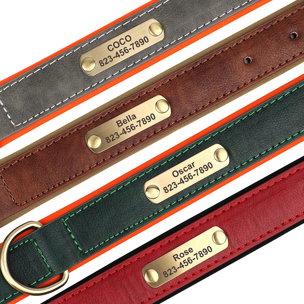 🐾 Personalized PU Leather Dog Collar – Custom Engraved Nameplate ID Tag 🐶