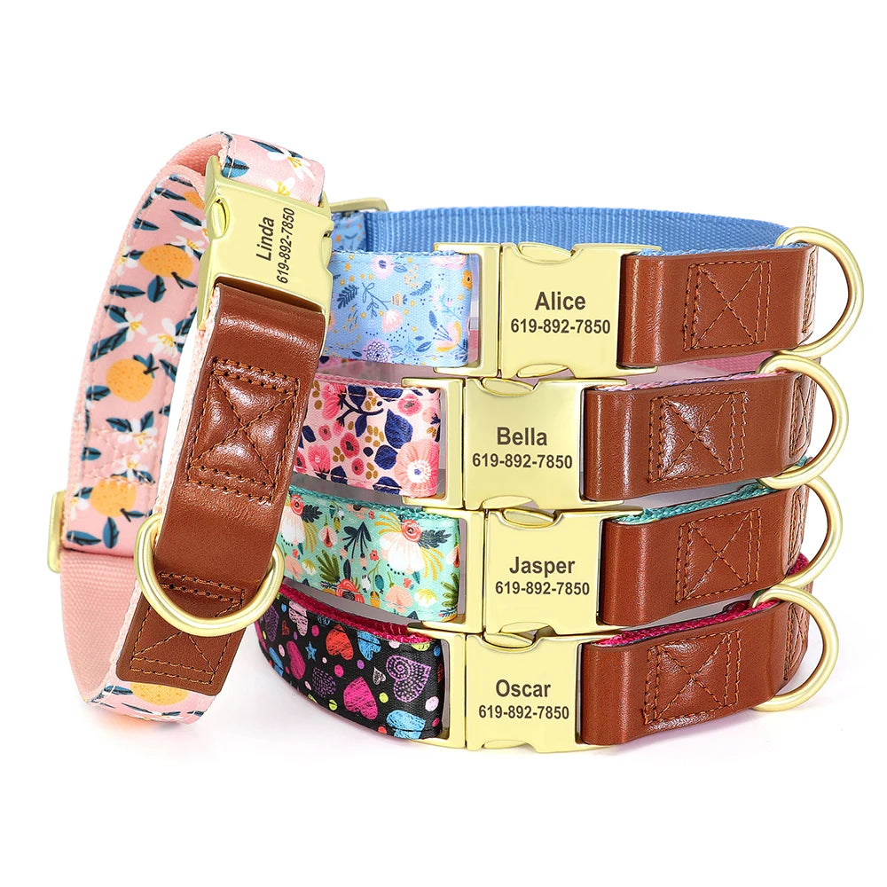 Personalized Dog Collar – Engraved Nylon &amp; PU Leather with Custom ID Tag