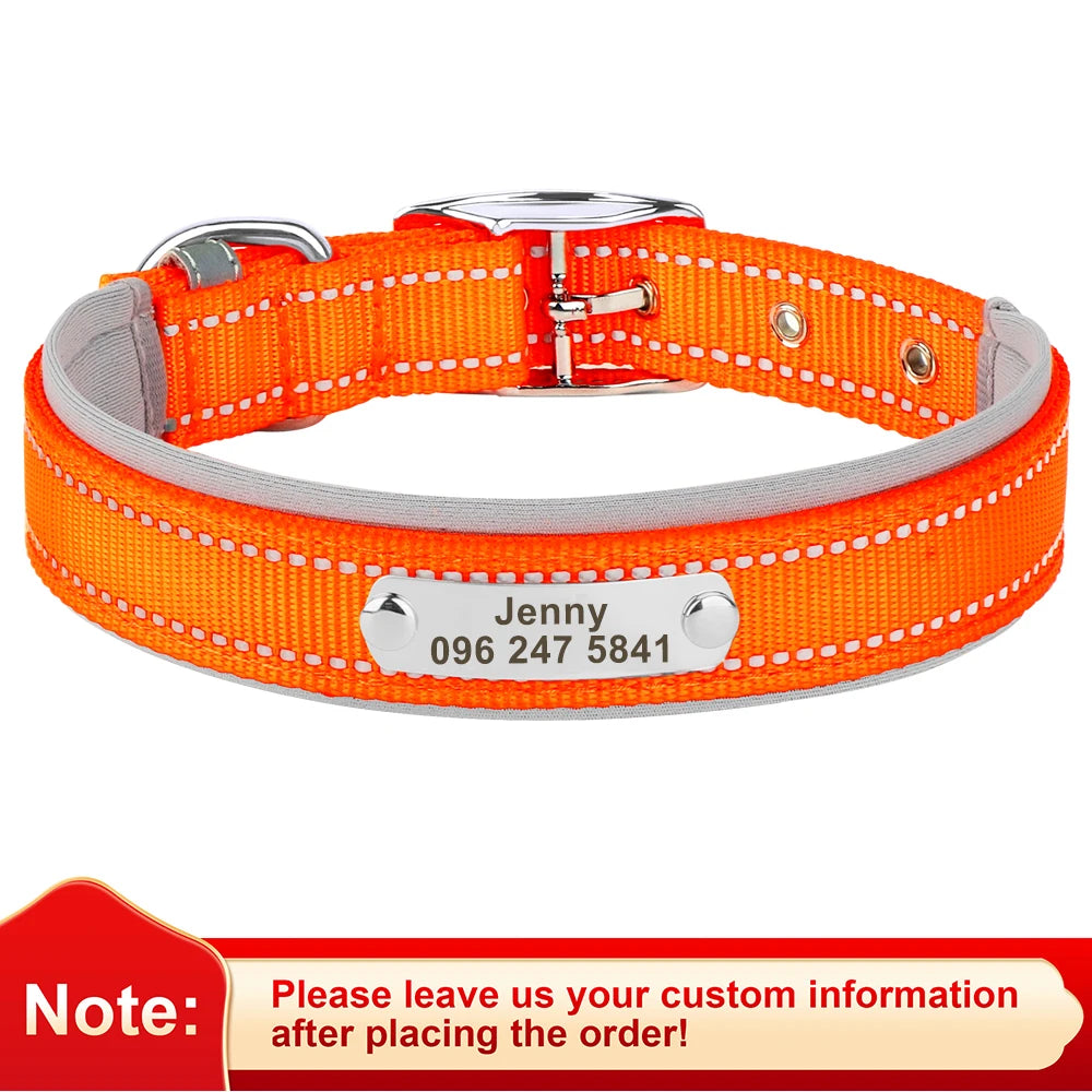 Reflective Personalized Nylon Dog Collar with Custom ID Tag