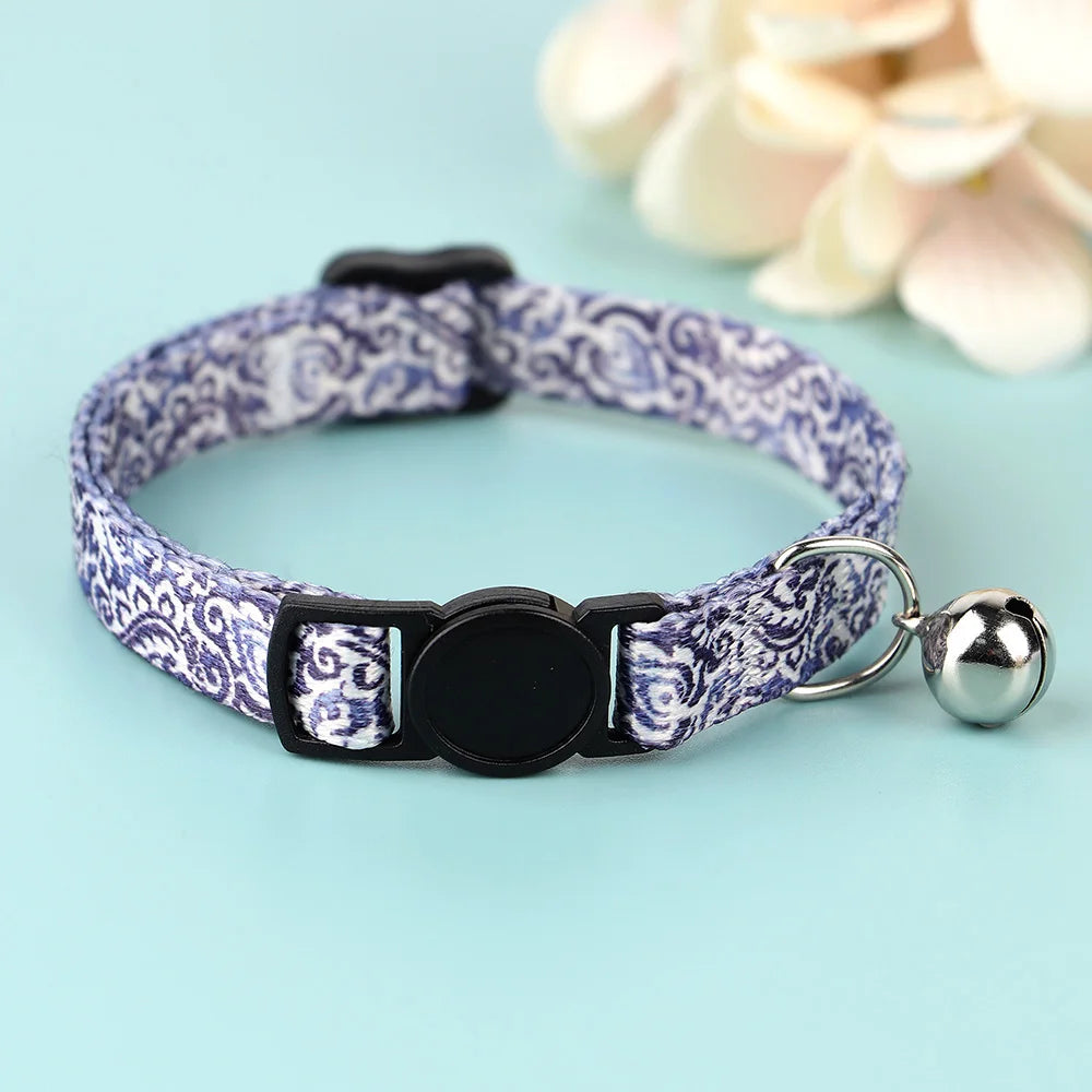 Cute Adjustable Dog & Cat Collar with Bell – Nylon Pet Necklace for Small Dogs & Kittens