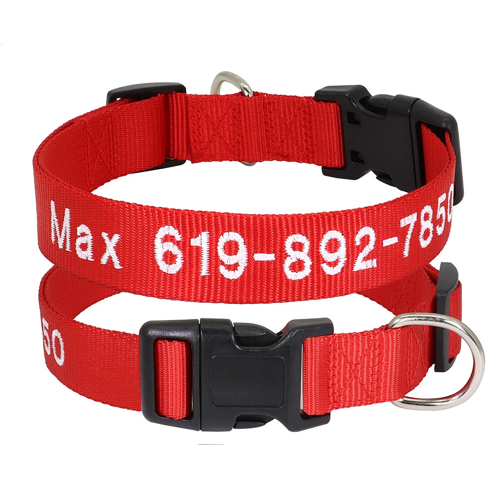 Personalized Embroidered Nylon Dog Collar – Custom Name & Phone ID – For Small, Medium & Large Dogs