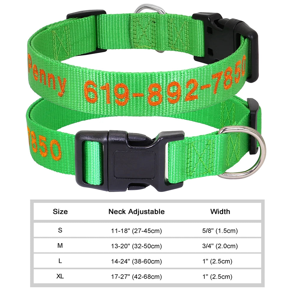 Personalized Embroidered Nylon Dog Collar – Custom Name & Phone ID – For Small, Medium & Large Dogs