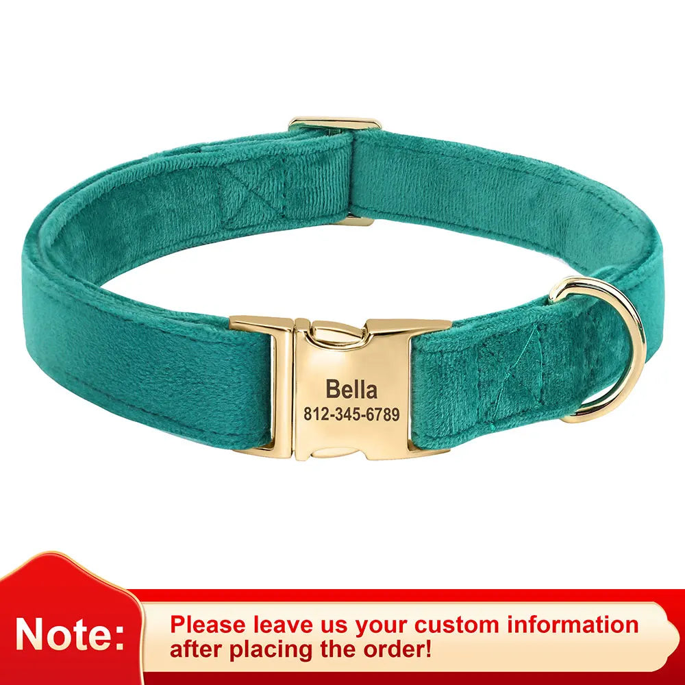 Custom Velvet Dog Collar – Personalized ID Tag – Adjustable for Small, Medium, and Large Dogs