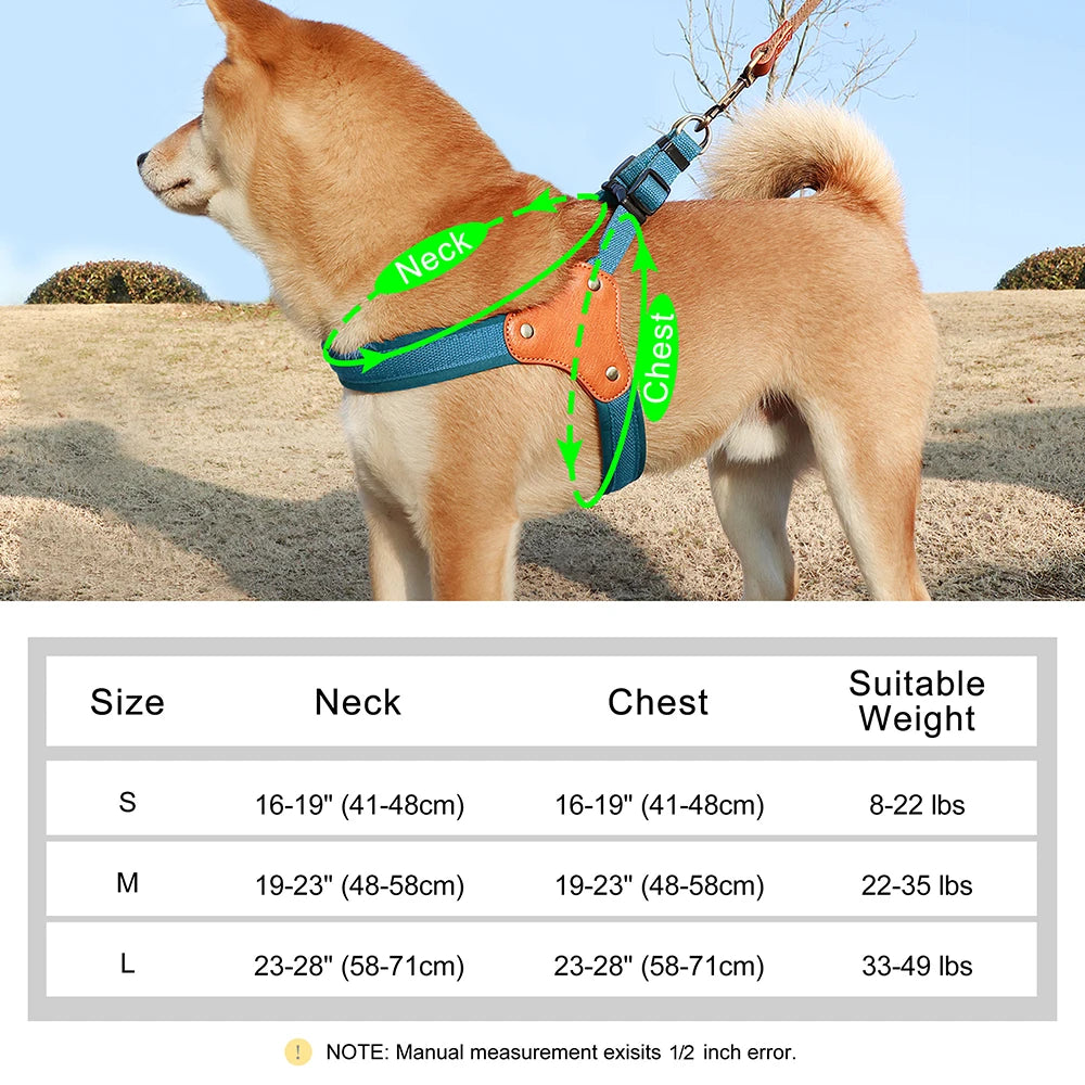 Nylon Leather Padded Dog Harness Vest Durable Pet Harness For Medium Large Dogs French Bulldog Labrador Walking Training