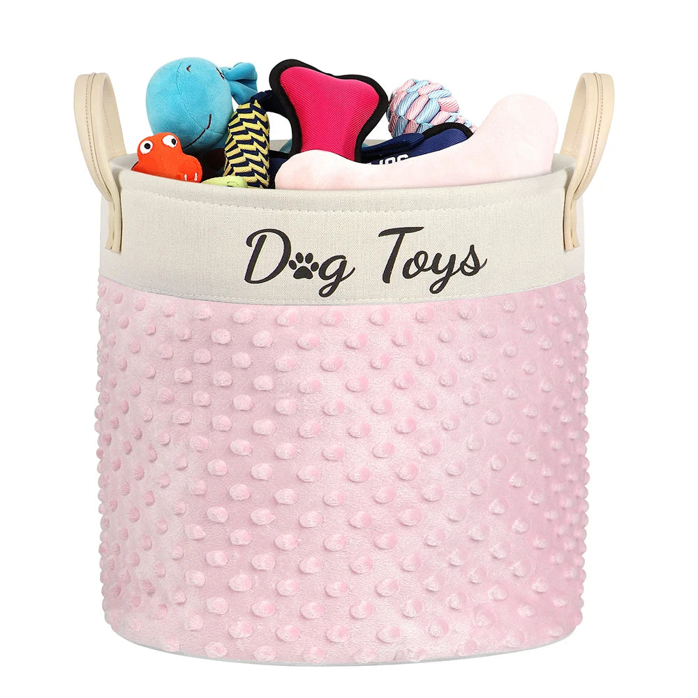 Collapsible Dog Toy Storage Basket with Handles – Large Capacity Pet Organizer Bin (Pink/Blue)
