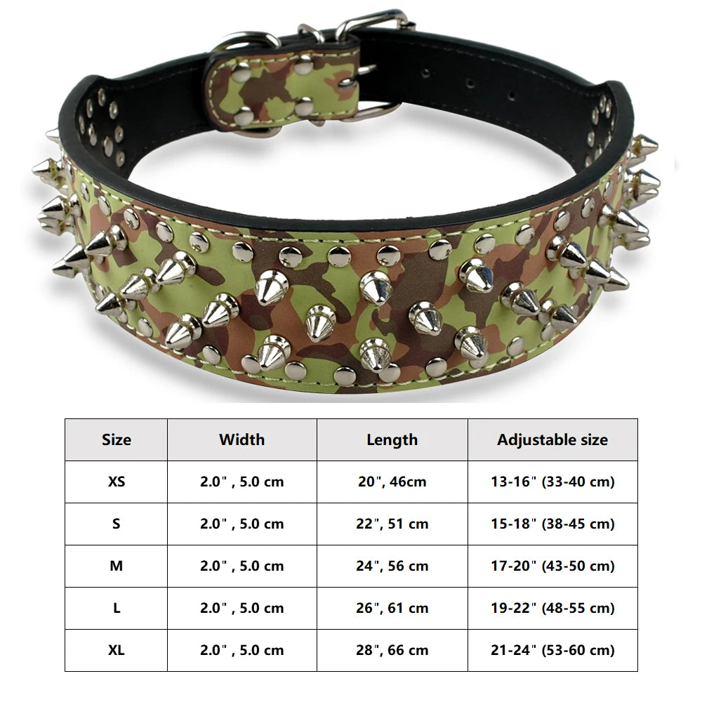 Spiked Studded Leather Dog Collar – Adjustable Anti-Bite Bulldog Collar for Small, Medium & Large Dogs